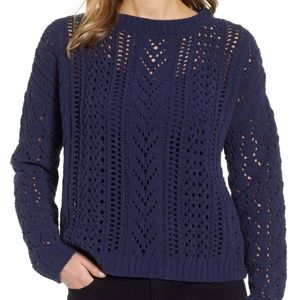 Halogen Pointelle Soft Navy Cozy Chenille Pullover